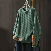 Foviel Winter Patchwork Design Long Sleeve Crew Neck Women's Sweater