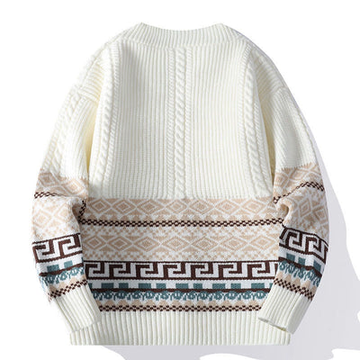 Buddha Stones Patchwork Color Knitted Textured Men's Long Sleeve Sweater With Pockets - image 1
