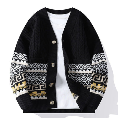 Buddha Stones Patchwork Color Knitted Textured Men's Long Sleeve Sweater With Pockets - Black - US/UK/AU44，EU54 (4XL) - image 7