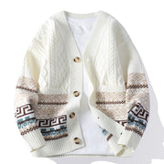 Foviel Jacquard Ethnic Long Sleeve Men's Knitted Sweater With Pockets