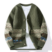 Foviel Jacquard Ethnic Long Sleeve Men's Knitted Sweater With Pockets