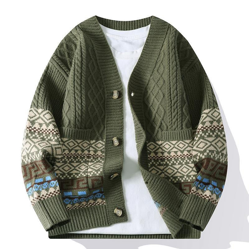 Buddha Stones Patchwork Color Knitted Textured Men's Long Sleeve Sweater With Pockets - DarkOliveGreen - US/UK/AU44，EU54 (4XL) - image 9