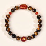 Foviel 12 Chinese Zodiac Natural Tiger Eye Red Agate Protection Bracelet