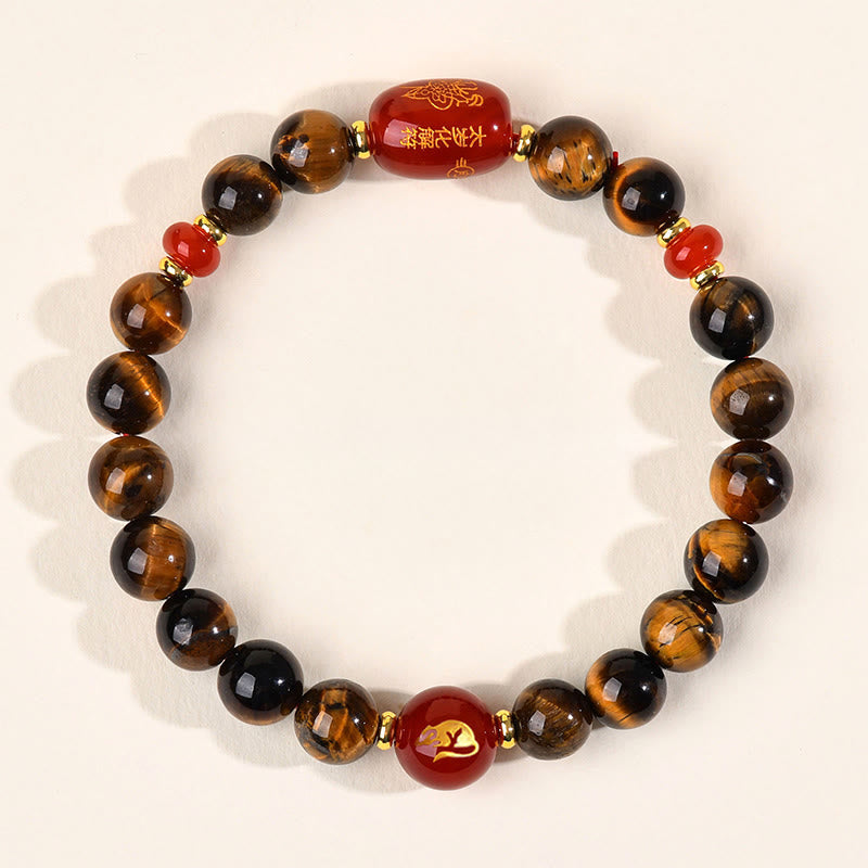 Buddha Stones 12 Chinese Zodiac Natural Tiger Eye Red Agate Protection Bracelet - 8mm(Wrist Circumference 14-16cm) - Rat - image 0