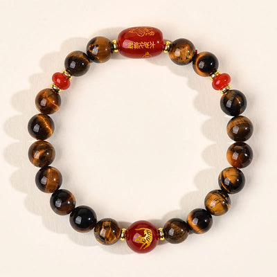Buddha Stones 12 Chinese Zodiac Natural Tiger Eye Red Agate Protection Bracelet - 8mm(Wrist Circumference 14-16cm) - Tiger - image 3