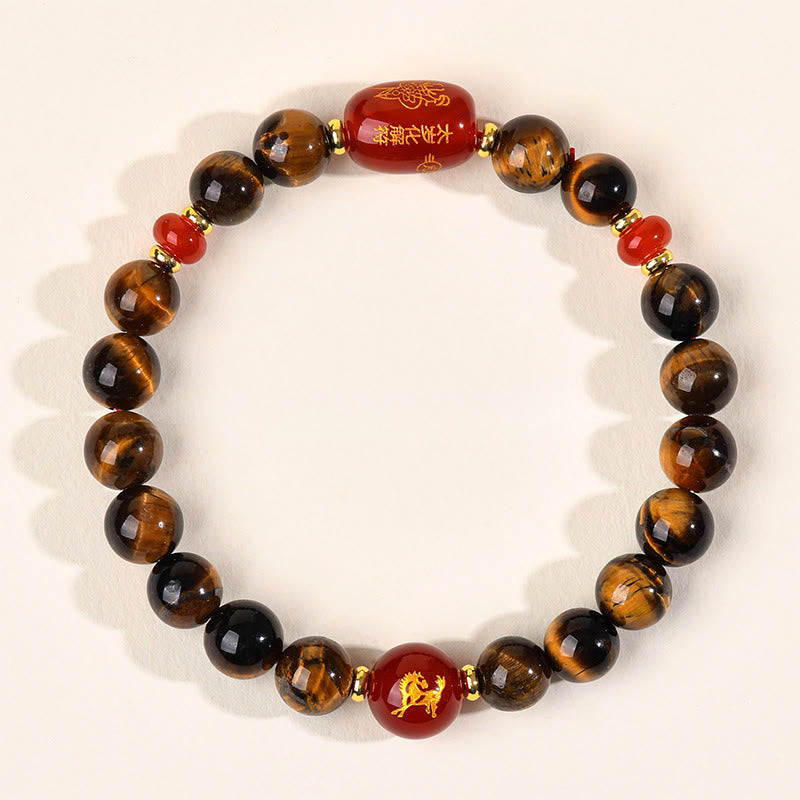 Buddha Stones 12 Chinese Zodiac Natural Tiger Eye Red Agate Protection Bracelet - 8mm(Wrist Circumference 14-16cm) - Horse - image 13
