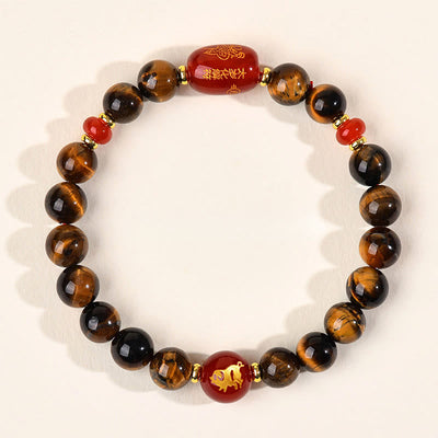 Buddha Stones 12 Chinese Zodiac Natural Tiger Eye Red Agate Protection Bracelet - 8mm(Wrist Circumference 14-16cm) - Pig - image 19
