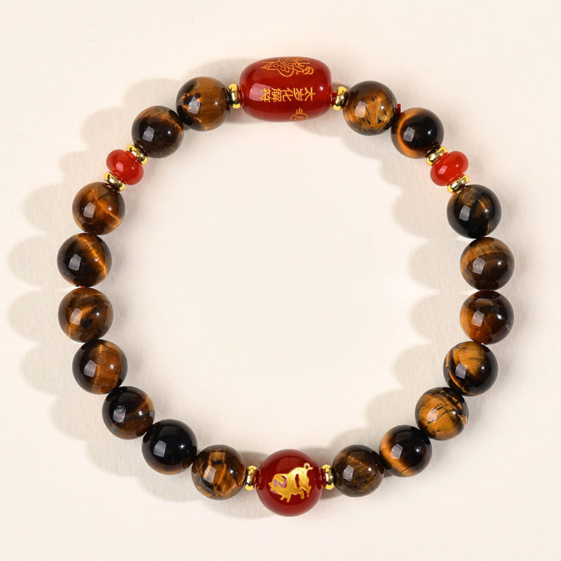 Buddha Stones 12 Chinese Zodiac Natural Tiger Eye Red Agate Protection Bracelet - 8mm(Wrist Circumference 14-16cm) - Pig - image 19