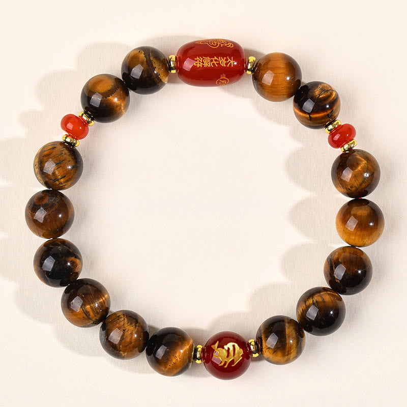 Buddha Stones 12 Chinese Zodiac Natural Tiger Eye Red Agate Protection Bracelet - 10mm(Wrist Circumference 16-17cm) - Rabbit - image 23