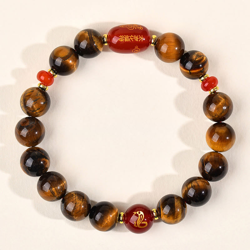 Buddha Stones 12 Chinese Zodiac Natural Tiger Eye Red Agate Protection Bracelet - 10mm(Wrist Circumference 16-17cm) - Snake - image 25