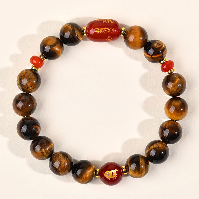 Buddha Stones 12 Chinese Zodiac Natural Tiger Eye Red Agate Protection Bracelet - 10mm(Wrist Circumference 16-17cm) - Pig - image 32