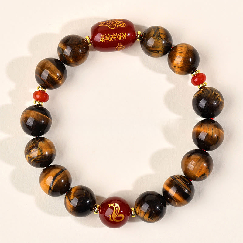Buddha Stones 12 Chinese Zodiac Natural Tiger Eye Red Agate Protection Bracelet - 12mm(Wrist Circumference 17-18cm) - Snake - image 38
