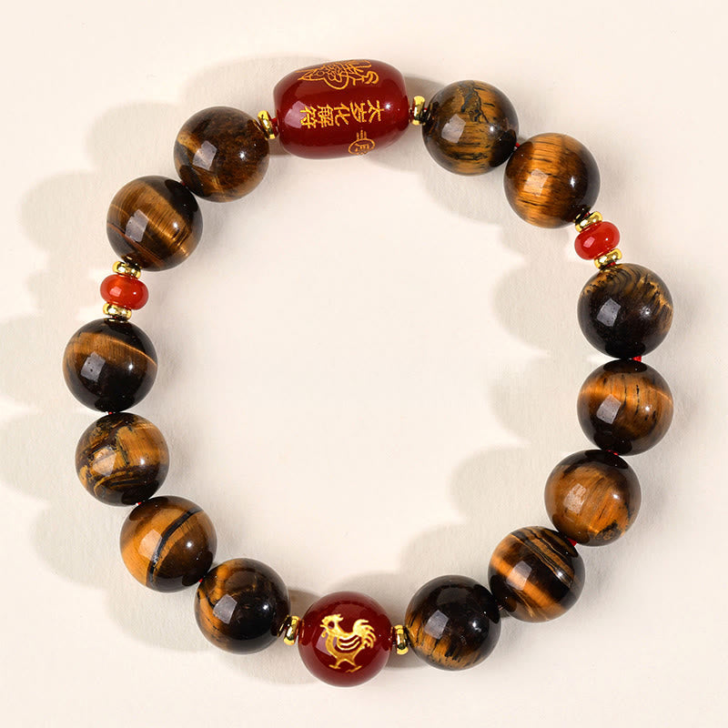 Buddha Stones 12 Chinese Zodiac Natural Tiger Eye Red Agate Protection Bracelet - 12mm(Wrist Circumference 17-18cm) - Rooster - image 42