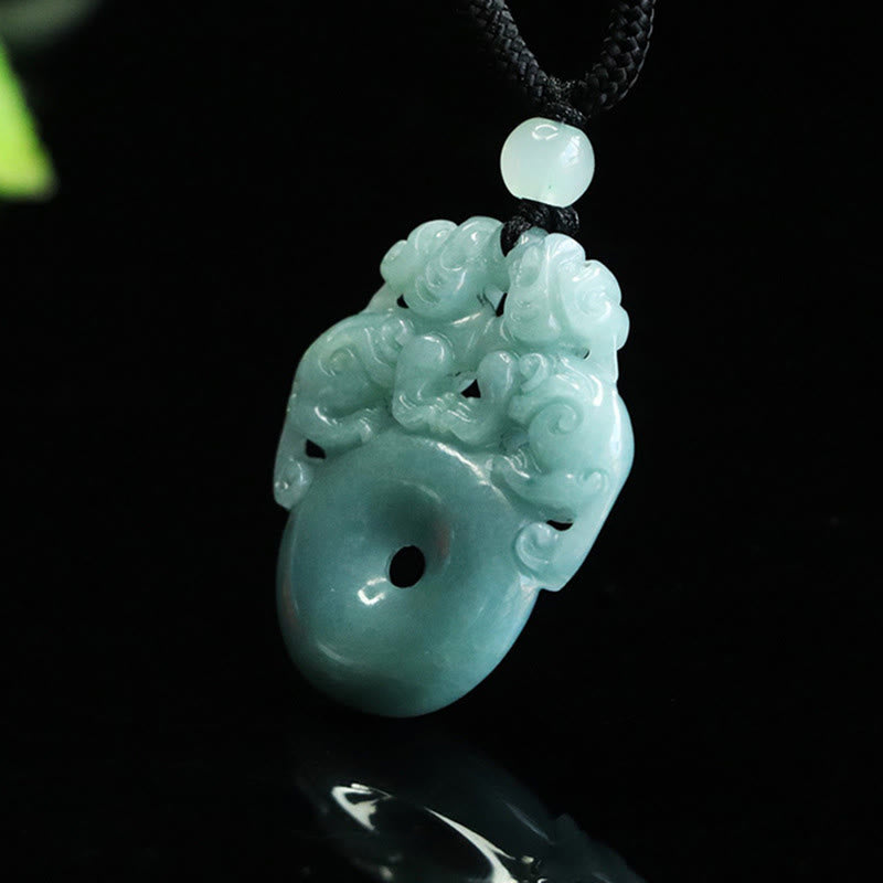 Buddha Stones Double PiXiu Jade Peace Buckle Wealth Luck String Necklace Pendant - image 6