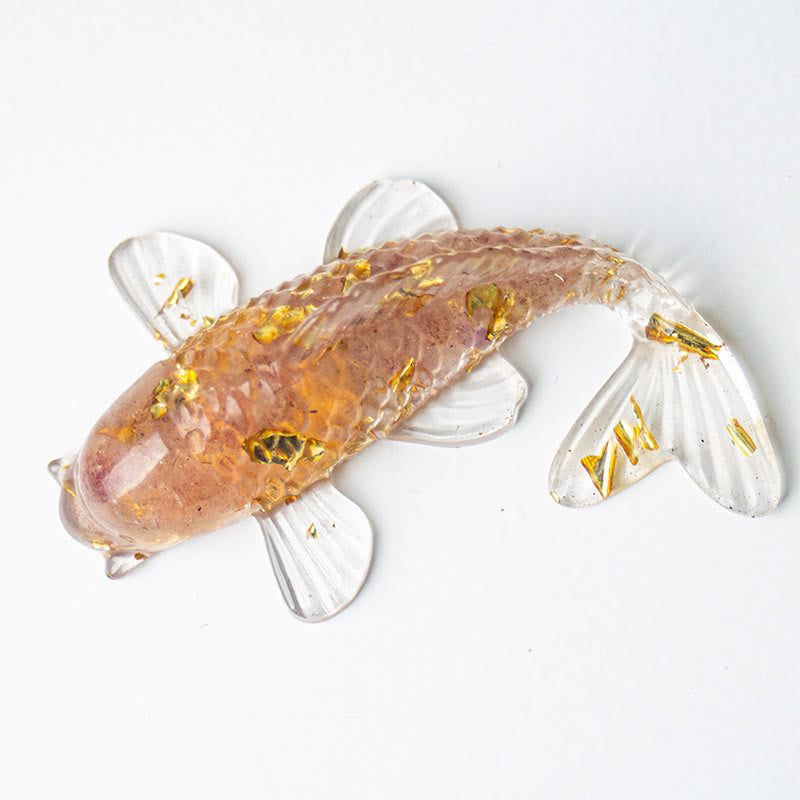 Buddha Stones Koi Fish Crystal Chip Epoxy Resin Luck Decoration  - Strawberry Quartz(60*40*20mm) - image 16