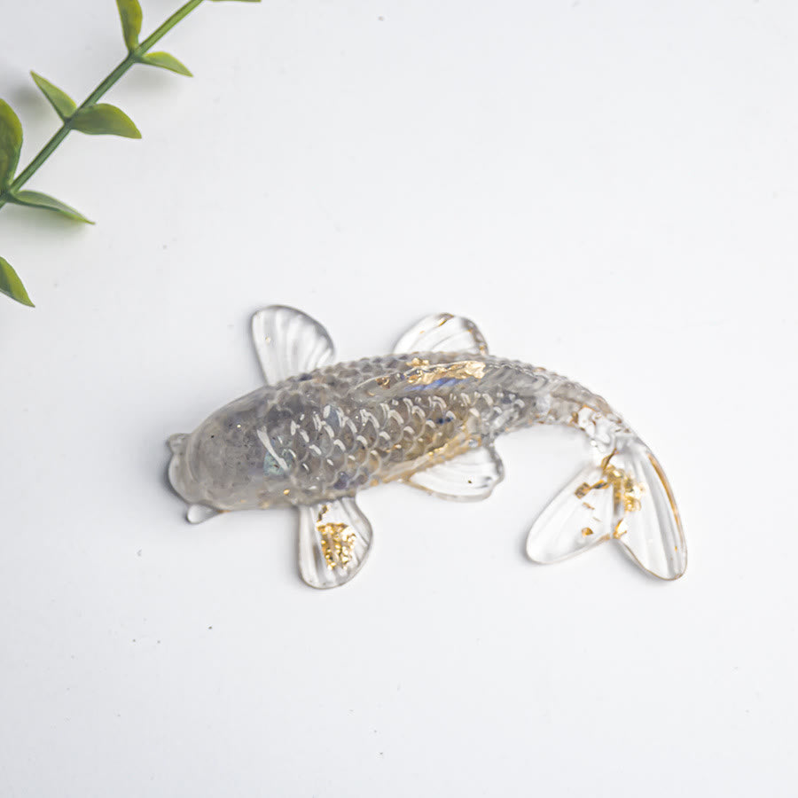 Buddha Stones Koi Fish Crystal Chip Epoxy Resin Luck Decoration  - Labradorite(60*40*20mm) - image 14