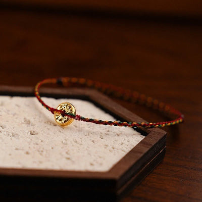 Buddha Stones Handmade Copper Coins Charm Connection Braided String Adjustable Bracelet Anklet - image 1