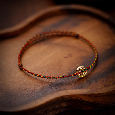 Buddha Stones Handmade Copper Coins Charm Connection Braided String Adjustable Bracelet Anklet - image 6