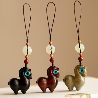 Buddha Stones Year of the Horse Small Leaf Red Sandalwood Green Sandalwood Ebony Wood Calm Key Chain - image 12