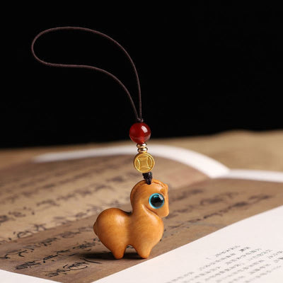 Buddha Stones Year of the Horse Small Leaf Red Sandalwood Calm Key Chain Phone Hanging Decoration - Sandalwood - Phone Hanging Decoration - image 7