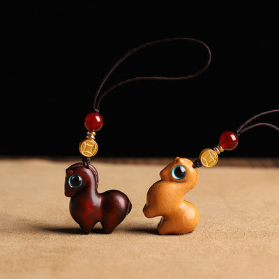 Buddha Stones Year of the Horse Small Leaf Red Sandalwood Calm Key Chain Phone Hanging Decoration - image 8