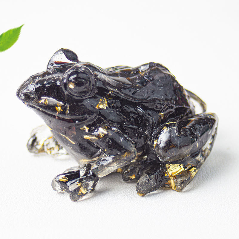 Buddha Stones Crystal Drip Resin Small Frog Passion Decoration Statue - Black Obsidian(65*55*38mm) - image 9