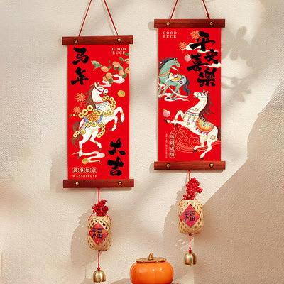 Buddha Stones Year of the Horse Chinese New Year Spring Festival Good Fortune Hanging Decoration - Lucky and joy Fu Charm Style 15*60 cm - image 12