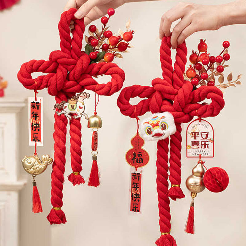 Buddha Stones Year of the Horse Dancing Lion Fu Character Chinese Knotting Fortune Decoration - image 17