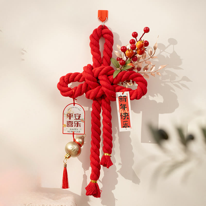 Buddha Stones Year of the Horse Dancing Lion Fu Character Chinese Knotting Fortune Decoration - Gourd Medium Size 20*40 cm - image 6