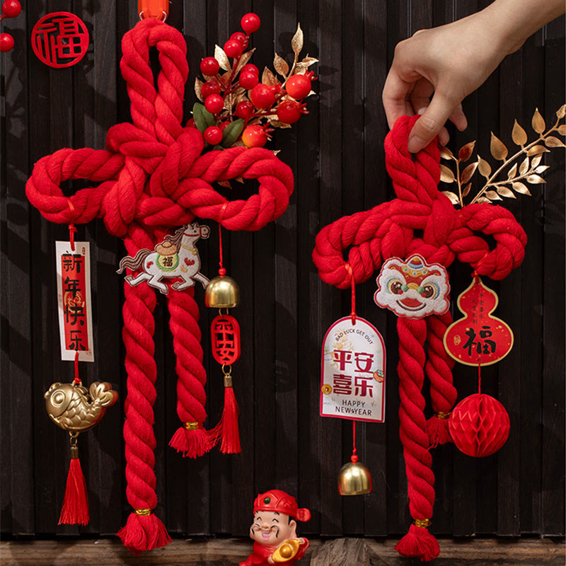 Buddha Stones Year of the Horse Dancing Lion Fu Character Chinese Knotting Fortune Decoration - image 19