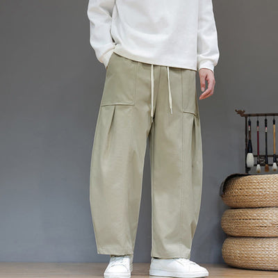 Buddha Stones Fall Pure Color Cotton Men's Cropped Harem Pants With Pockets - DarkKhaki - US/UK/AU46，EU56 (5XL) - image 0