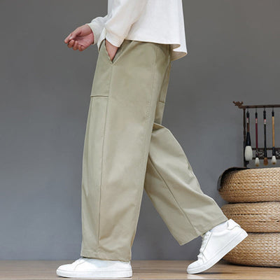 Buddha Stones Fall Pure Color Cotton Men's Cropped Harem Pants With Pockets - image 6