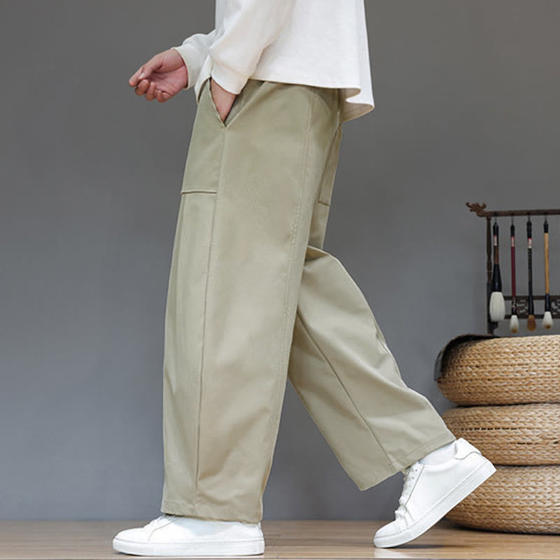 Buddha Stones Fall Pure Color Cotton Men's Cropped Harem Pants With Pockets - image 6