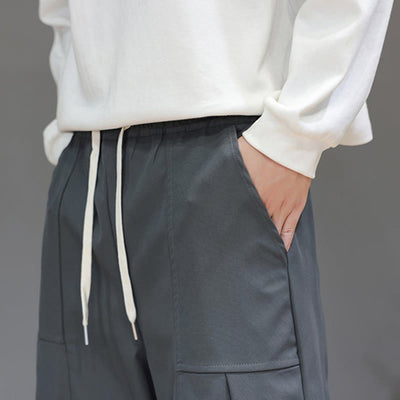 Buddha Stones Fall Pure Color Cotton Men's Cropped Harem Pants With Pockets - image 19