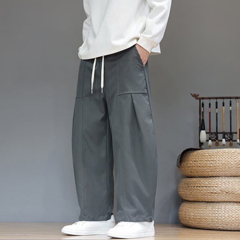 Buddha Stones Fall Pure Color Cotton Men's Cropped Harem Pants With Pockets - image 11