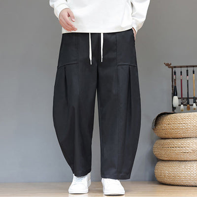 Buddha Stones Fall Pure Color Cotton Men's Cropped Harem Pants With Pockets - image 27