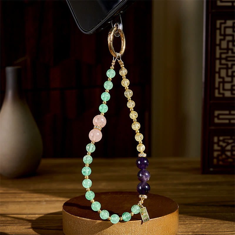Buddha Stones Green Strawberry Quartz Citrine Queen Charm Calm Key Chain Phone Hanging Decoration - image 2