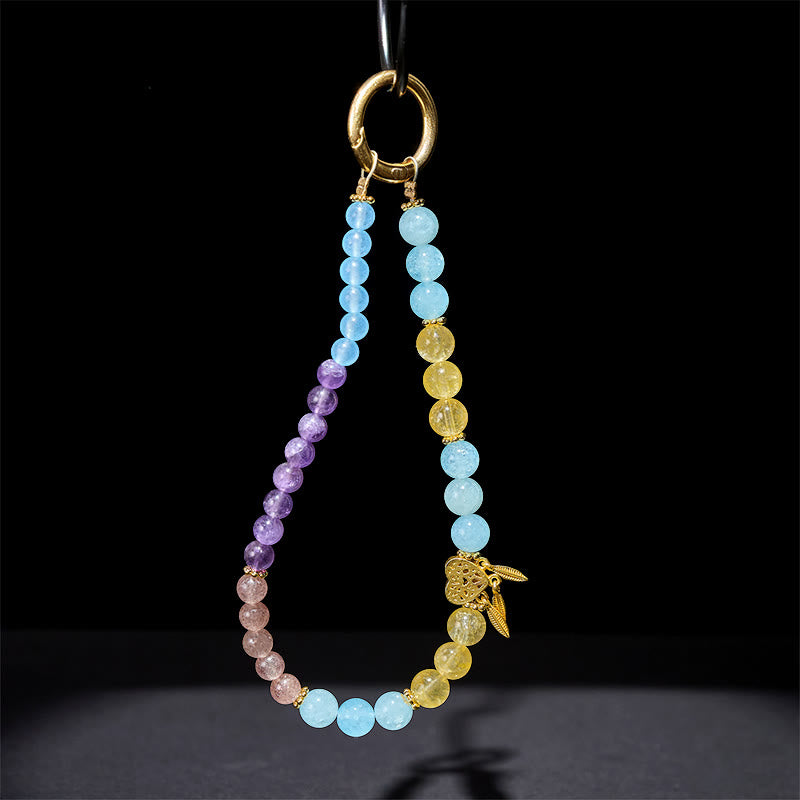 Buddha Stones Blue Chalcedony Citrine Heart Design Energy Key Chain Phone Hanging Decoration - image 2