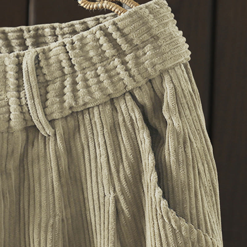 Buddha Stones Women's Winter Plain Corduroy  High Waist Fleece-Lined Harem Pants With Pockets - image 19