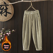 Foviel Damen Winter Plain Cord-Hochtöner Fleece-gefütterte Harem Hose mit Taschen