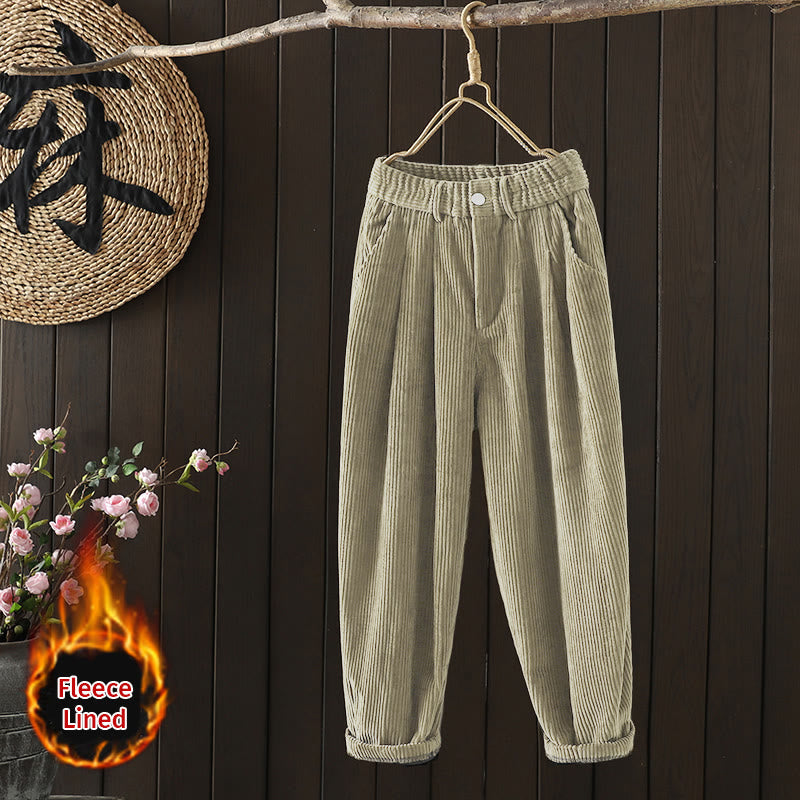 Buddha Stones Women's Winter Plain Corduroy  High Waist Fleece-Lined Harem Pants With Pockets - Tan - US8-10，UK/AU12-14，EU40-42 (2XL) - image 18