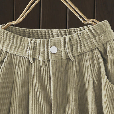 Buddha Stones Women's Winter Plain Corduroy  High Waist Fleece-Lined Harem Pants With Pockets - image 20