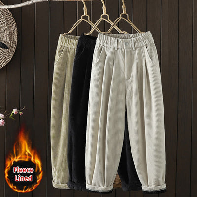 Buddha Stones Women's Winter Plain Corduroy  High Waist Fleece-Lined Harem Pants With Pockets - image 23