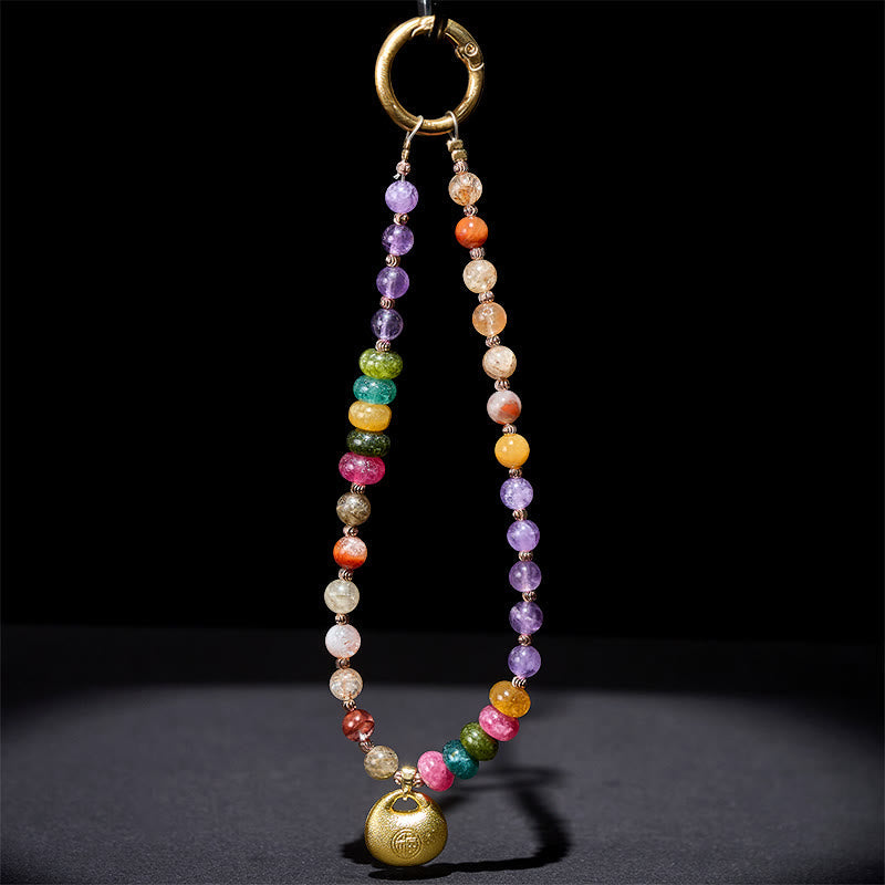 Buddha Stones Colorful Fu Character Amethyst Super Seven Crystal Key Chain Phone Hanging Decoration - image 3