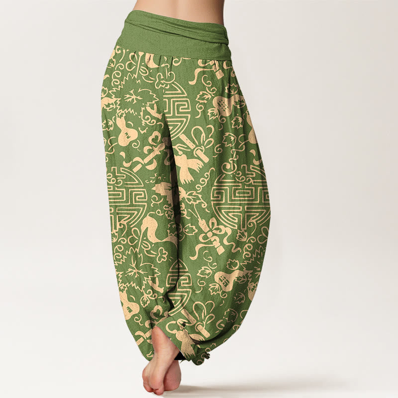 Buddha Stones Pure Cotton Chinese Character Gourd Auspicious Pattern Women's Elastic Waist Harem Pants - image 6