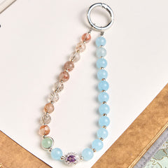 Buddha Stones 8mm Blue Chalcedony Super Seven Crystal Energy Key Chain Phone Hanging Decoration - Blue Chalcedony(Charity ♥ Friendliness) - image 0