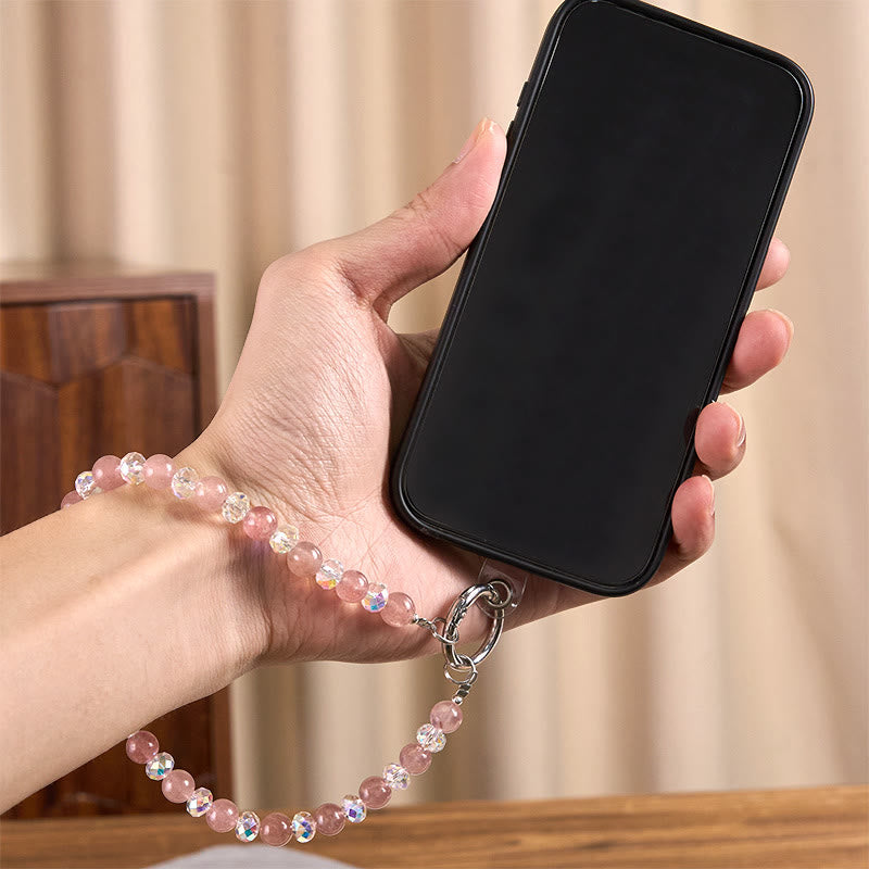 Buddha Stones Natural Strawberry Quartz Beaded Healing Key Chain Phone Hanging Decoration - image 4