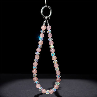 Buddha Stones Natural Strawberry Quartz Beaded Healing Key Chain Phone Hanging Decoration - image 3