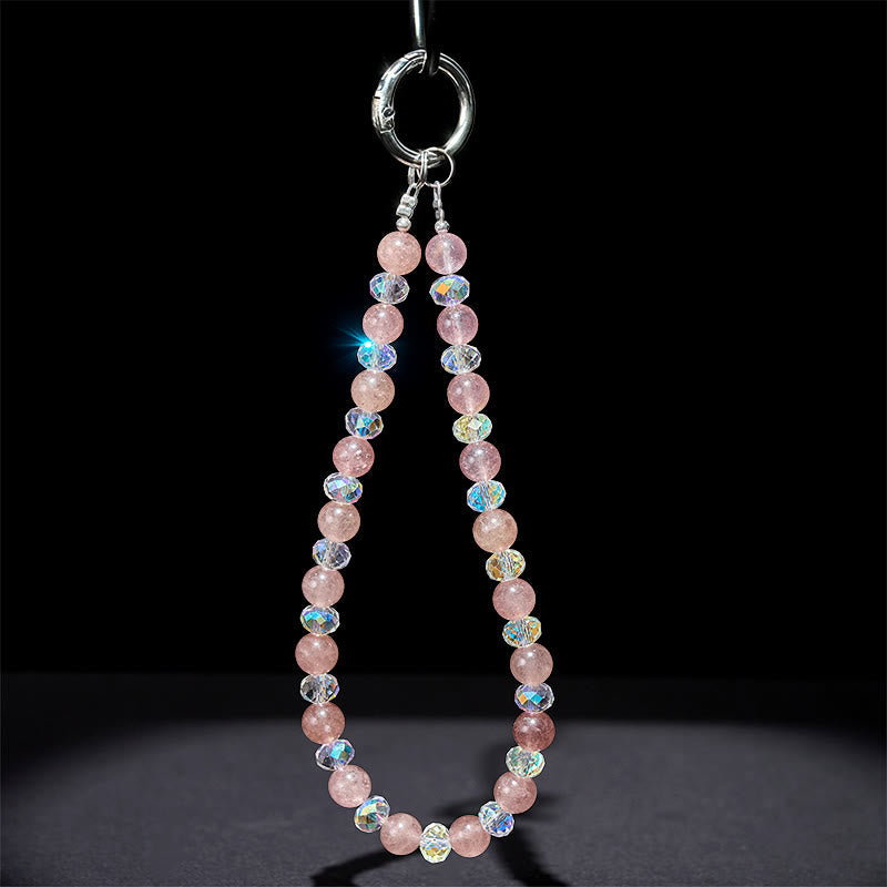 Buddha Stones Natural Strawberry Quartz Beaded Healing Key Chain Phone Hanging Decoration - image 3