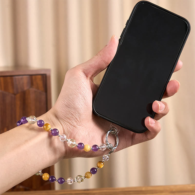 Buddha Stones Amethyst Golden Tiger Eye Beaded Balance Key Chain Phone Hanging Decoration - image 4
